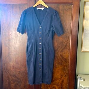 ASTR The Label Button-front Midi Dress in Navy Twill